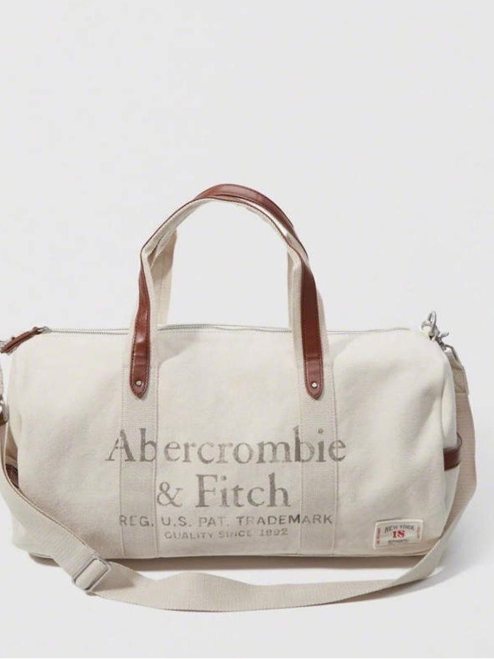 Abercrombie & Fitch Cream Canvas Duffel with Brown Genuine Leather Accents Y2K
